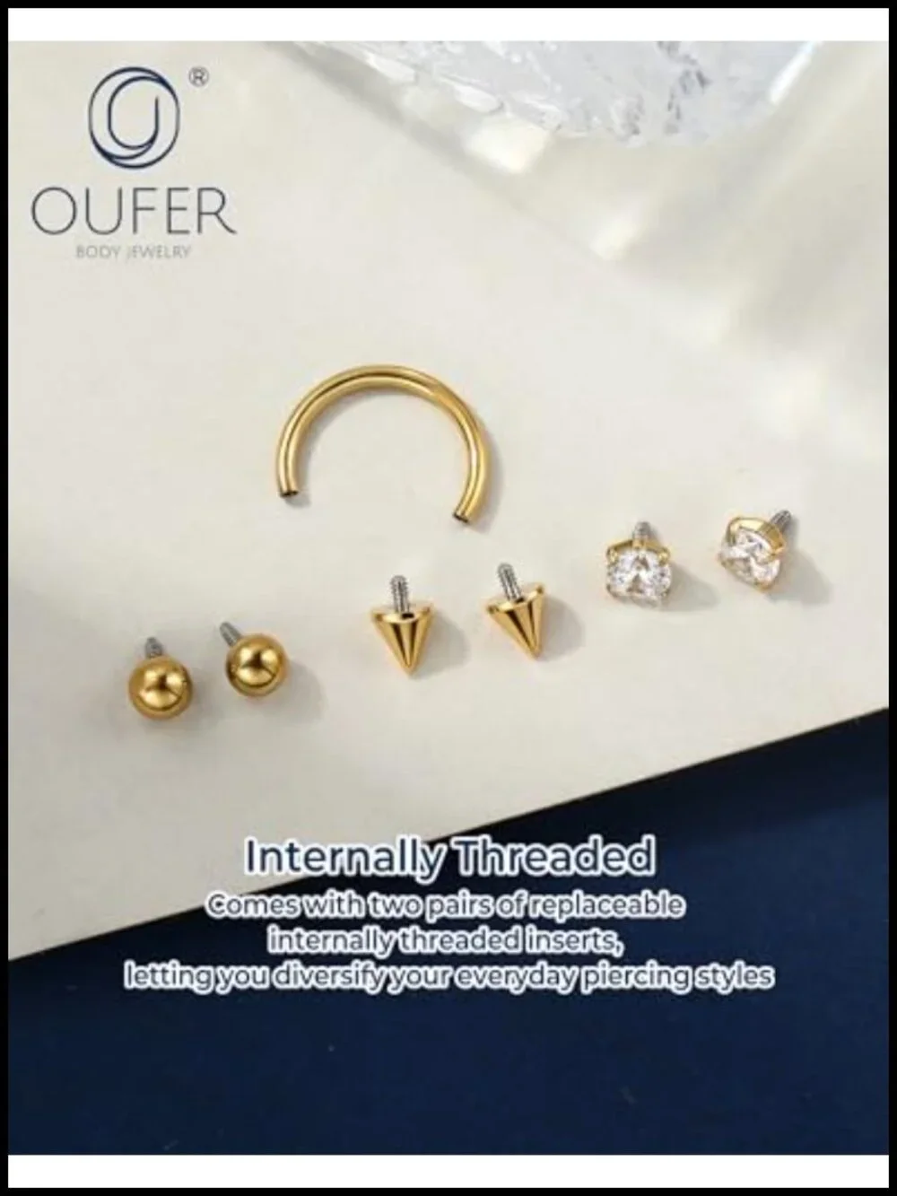 OUFER Horseshoe Nose Rings 16G/18G Surgical Steel Septum Piercing Jewelry 2PCS